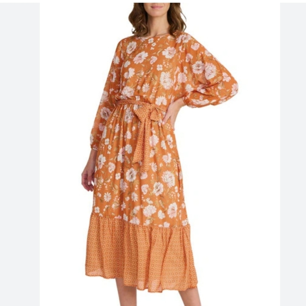 Mila Mae,Long Sleeve  Dress, Tangerine Cream,NWT, Size Small